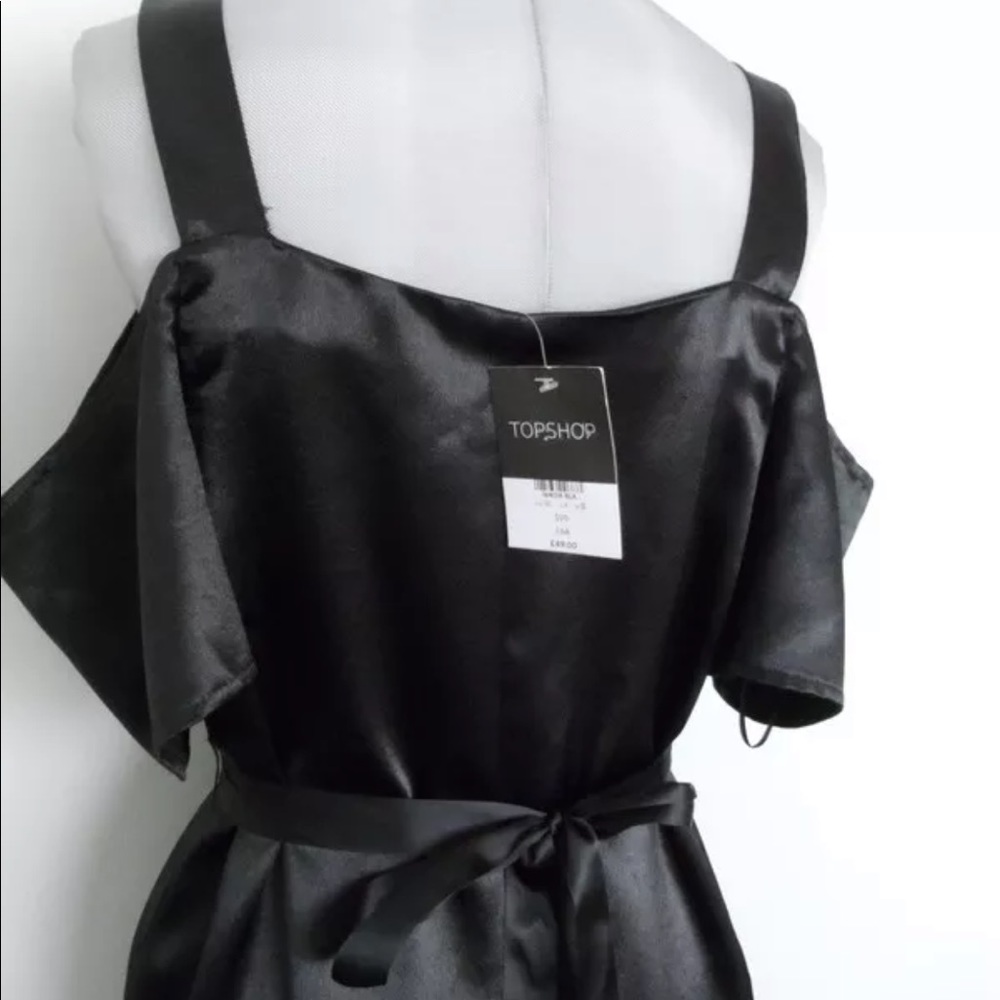 Topshop Black Satin Cold Shoulder Jumpsuit